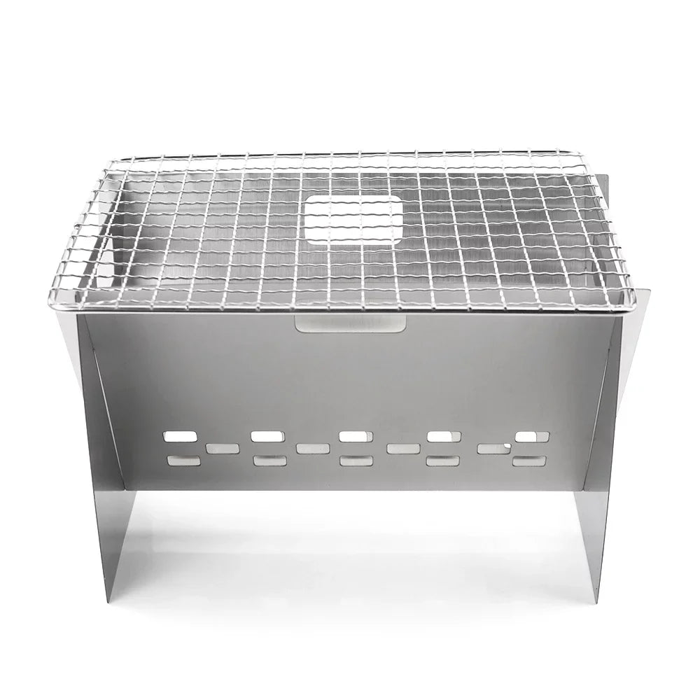 Radirus Stainless Steel Wood Burning Stove, Portable Folding Camping Cooking Stove With Grill Plate, Perfect For Outdoor Bbqs And Cooking