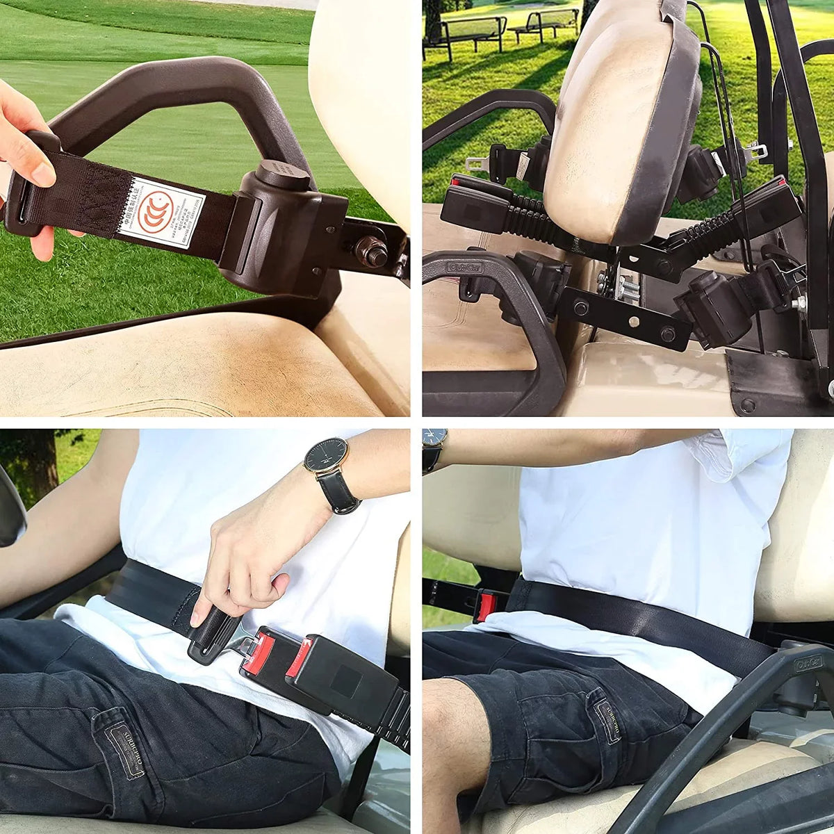10L0L Golf Cart Seat Belts & Bracket Kit For Yamaha Ezgo Club Car 4 Seater Cart, Black