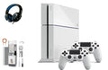 Sony Playstation 4 500Gb Gaming Console White Headset 2 Controller With Bolt Axtion Cleaning Kit Bundle Like New