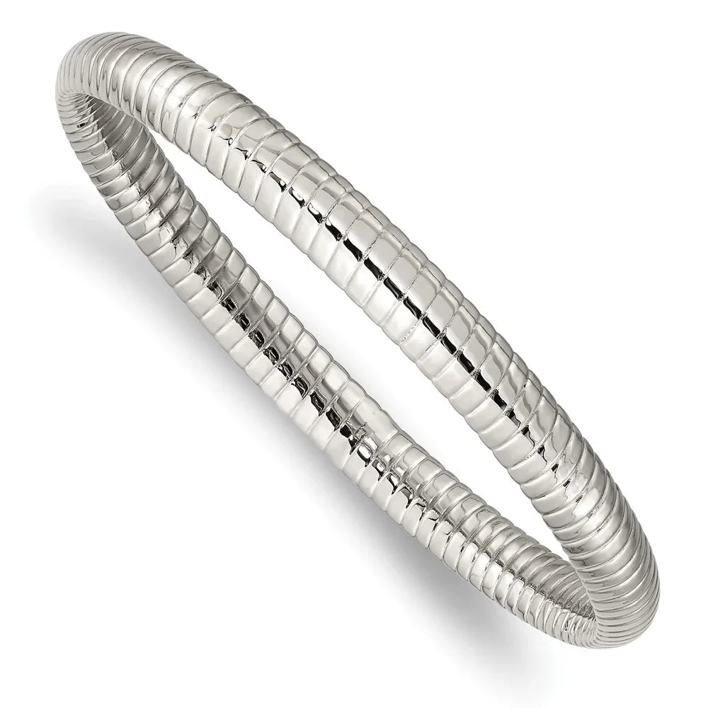 Hollow and in Chisel mm Textured Bangle Polished Stainless 7 Women's Steel Bracelet 8