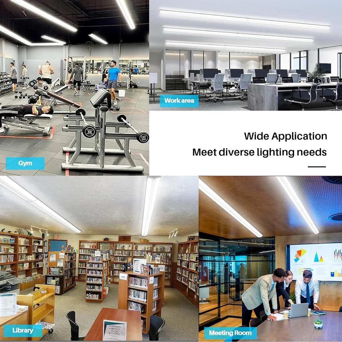 Qcai 8Ft Led Shop Bulb 110W [6-Lamp T8 Fluorescent Equiv.], Compact 8 Foot Strip Lights, 12500Lm, 5000K, Commercial Grade Flush Mount Ultra Slim Led Wraparound For Garage Office Warehouse, 4 Pack
