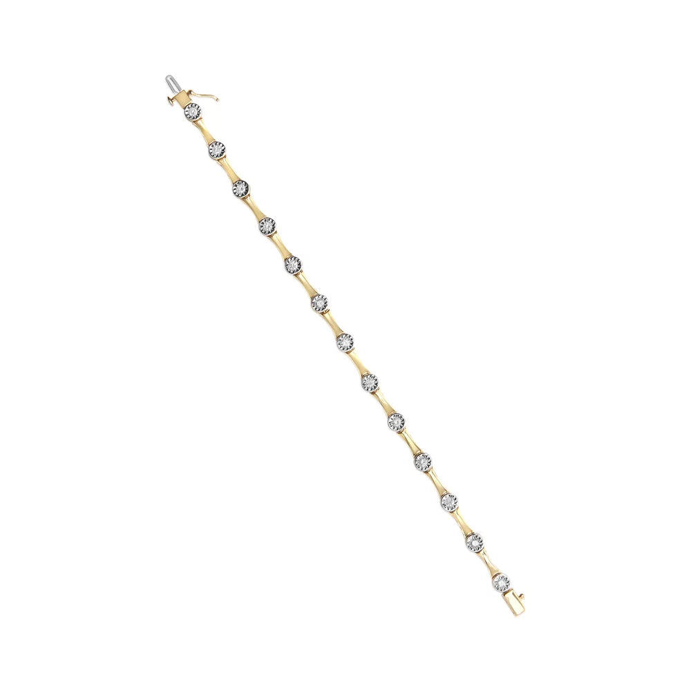 Haus Of Brilliance 10K Yellow Gold Plated .925 Sterling Silver 1.0 Cttw Womens Miracle Set Round Cut Box Clasp Diamond Bezel Style Station Link Bracelet (H-I Color, I3 Clarity) - Size 7"