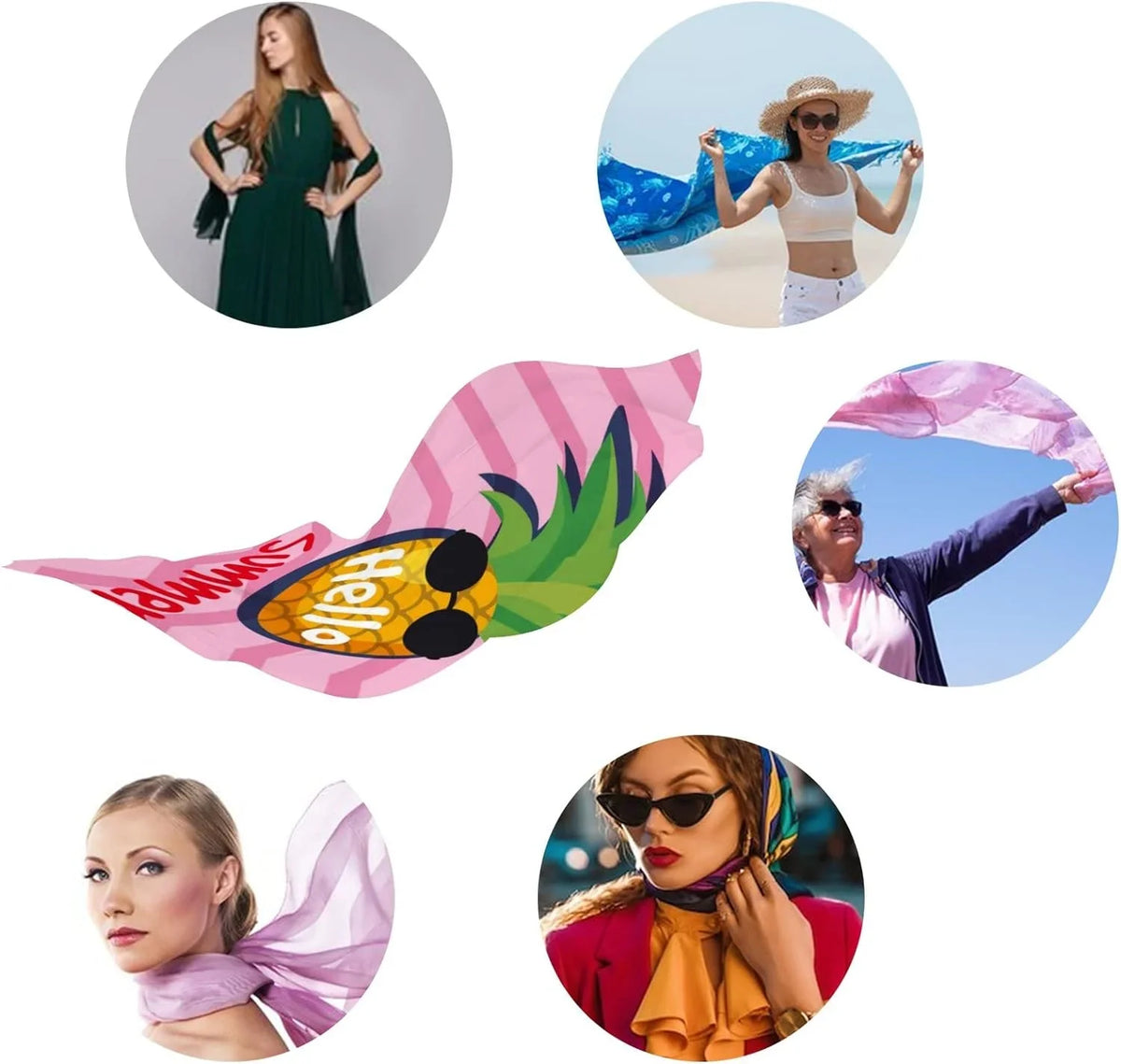 Wrap Pineapple Scarves for Lightweight Women Hyjoy Scarf Silk Beautiful Summer Girls Long Shawl Neck with