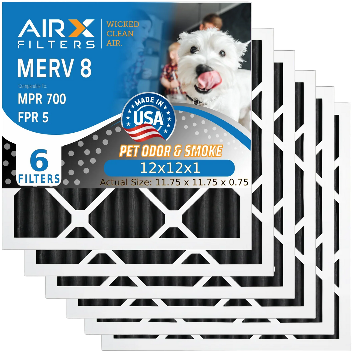 5 AC HVAC Carbon Made MERV 8 FILTERS AIRX 12x12x1 WICKED MPR Odor 700 to FPR Filter Premium USA Air by Furnace Filter AIR. Filters Pack & Comparable Eliminator 12x12x1 CLEAN 6