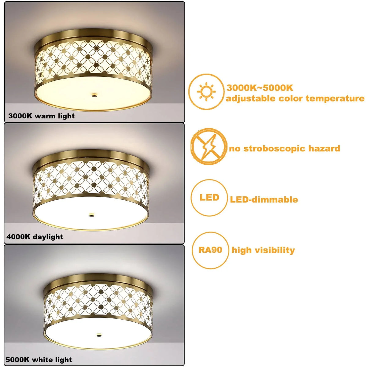Modern Fabric with Ceiling Light Fixtures Drum Brushed Shade Gold White