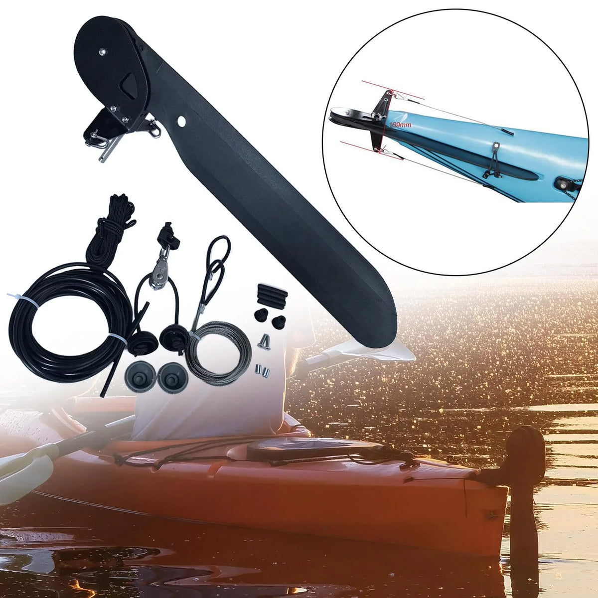 Boat Control Steering Kayak System Canoe for Fishing Rudder Direction