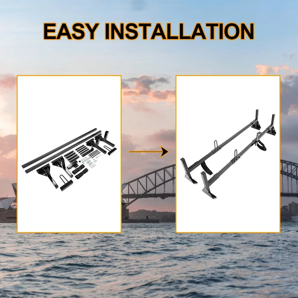 Vans Kojem for Express Universal Steel Adjustable 68"-75" Mount GMC Rack Rack Savana Bars E-Series Roof Chevy Ladders Full-dimension 2 Carry