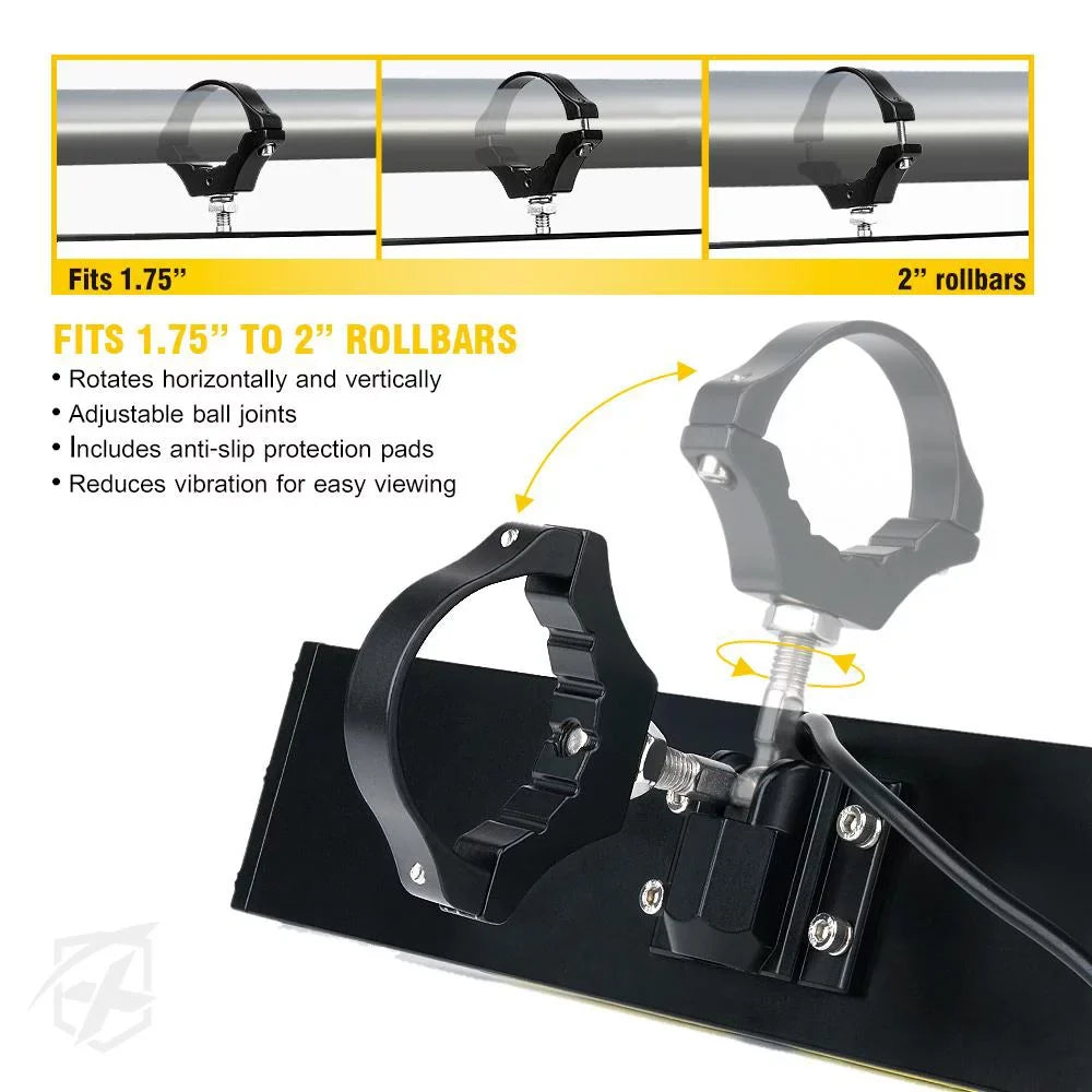 Rollbars View 9" UTV Dome Aluminum 1.75" Mirror Integrated 2" LED w/ Rear - fits Xprite Lights