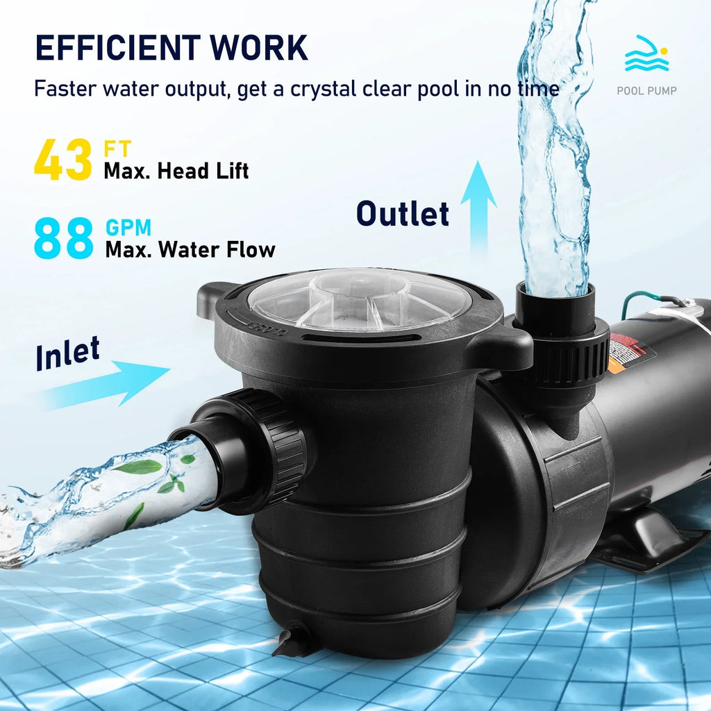 Pool Flow, V, In/ Single Certification 1100 Pump, Swimming ETL Security for Ground Basket, Strainer SKYSHALO Pool Pump 5280 Speed Above HP 115 1.5 W GPH Max. for w/ of