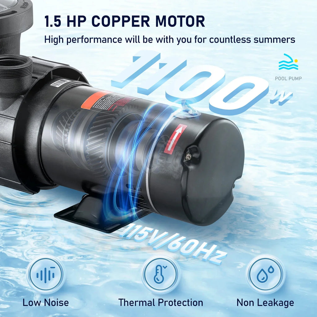 Pool Flow, V, In/ Single Certification 1100 Pump, Swimming ETL Security for Ground Basket, Strainer SKYSHALO Pool Pump 5280 Speed Above HP 115 1.5 W GPH Max. for w/ of