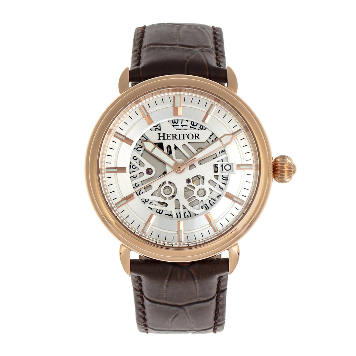 Heritor Watch - W/Date Leather-Band Mattias Silver Automatic