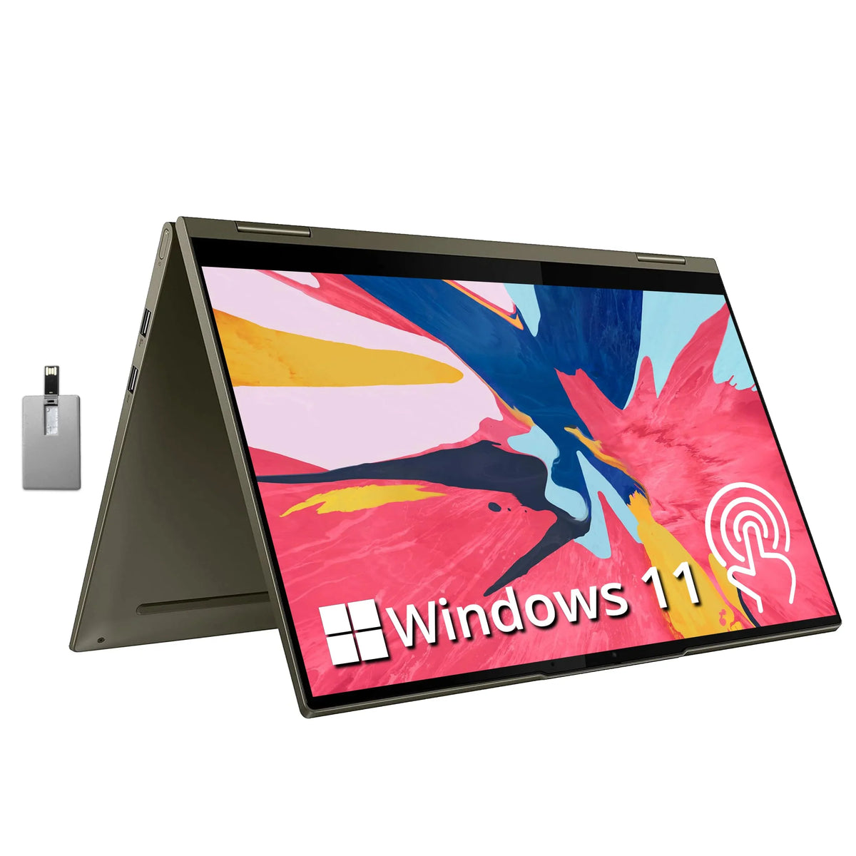 Lenovo Yoga 7I 2-In-1 360° 15.6" Touch Screen Laptop, Intel Evo Platform Core I7 1165G7, 12Gb Ram, 1Tb Pcie Ssd, Intel Iris Xe Graphics, Backlit Keyboard, Win 11, Dark Moss, 32Gb Usb Card