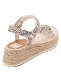 Strap Espadrille Detailing Wedge Beige DOLCE Snakeskin 9.5 Womens 1" Platform Ankle Shoes Toe Leather VITA Round Mano Stitch