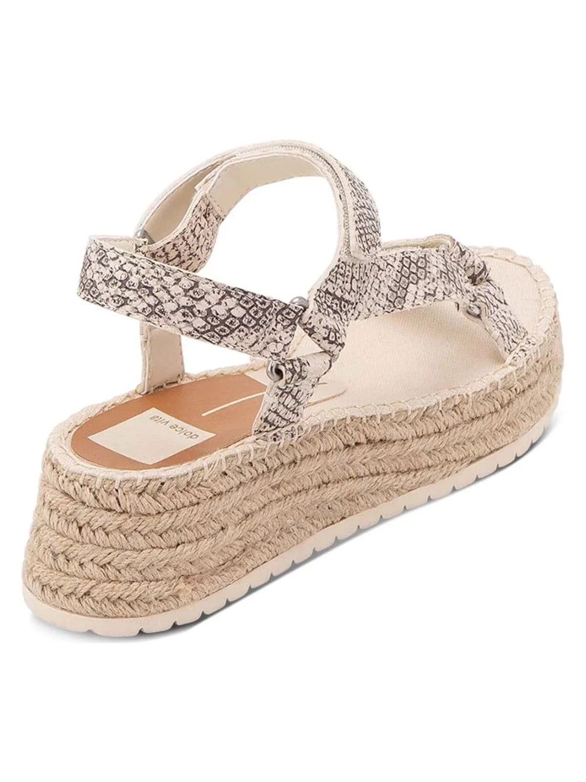 Strap Espadrille Detailing Wedge Beige DOLCE Snakeskin 9.5 Womens 1" Platform Ankle Shoes Toe Leather VITA Round Mano Stitch