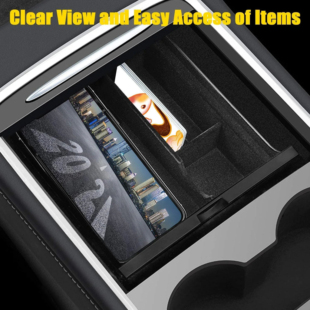 ABS Box XTAUTO Armrest Accessories 2023 Tesla Interior Model 2022 Parts Organizer Liner Fit Console Y Storage Model Flocked 3 Center Tesla fabric Model 3/Y Drawer for 2021 Tray Container Cubby