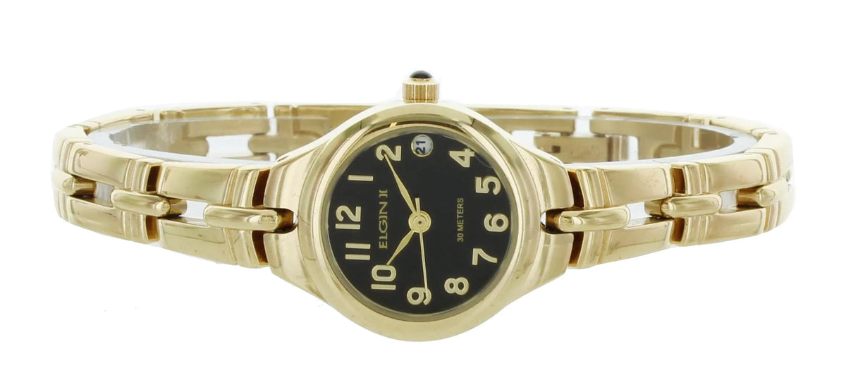 Date design Gold Women's Round Watch Analog Elgin Tone Bracelet