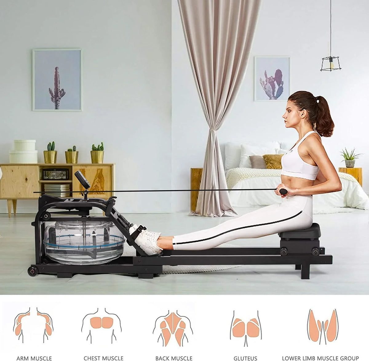 With For liquid Adjustable liquid Traiig Resistace Home Body Exercise Rower Moitor Equipmet Gym Machie Idoor Whole Rowig LCD