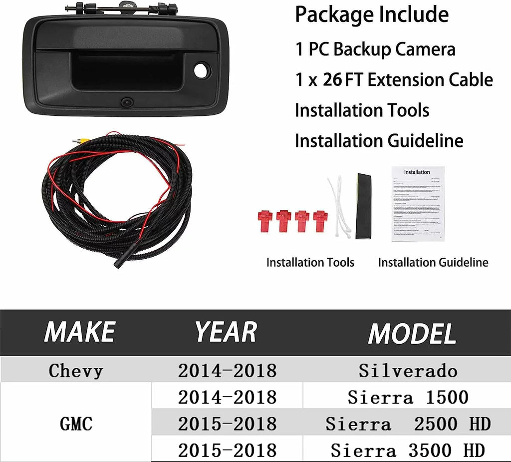 for Rear Camera Silverado 1500 Tailgate View Sierra 2014-2018 Handle Assist RED Chevrolet Camera GMC Park Backup WOLF
