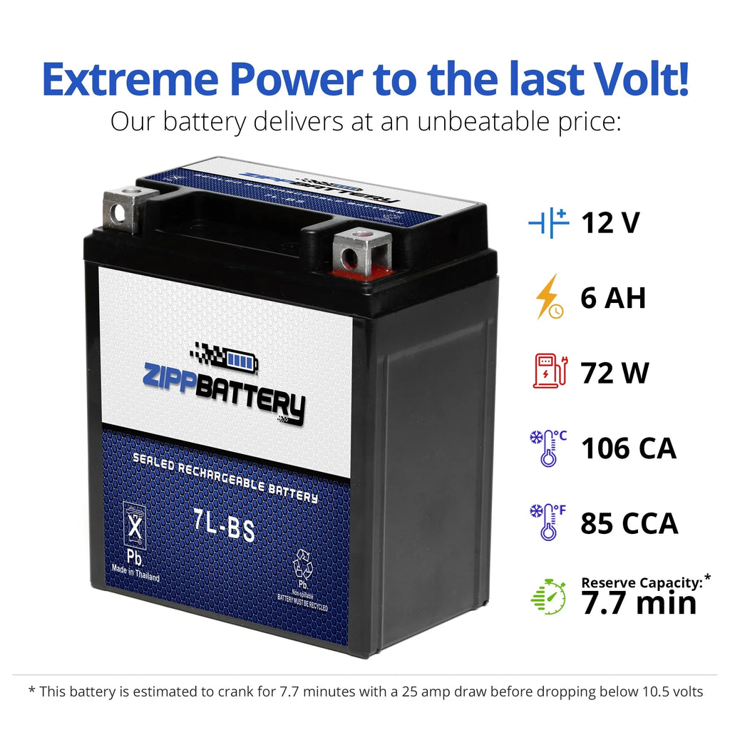 Cb250 1993 Ah, Battery Motorcycle (7L-BS CCA) Volt,6 Battery 75 12 for Zipp Nighthawk Honda YTX7L-BS 250cc
