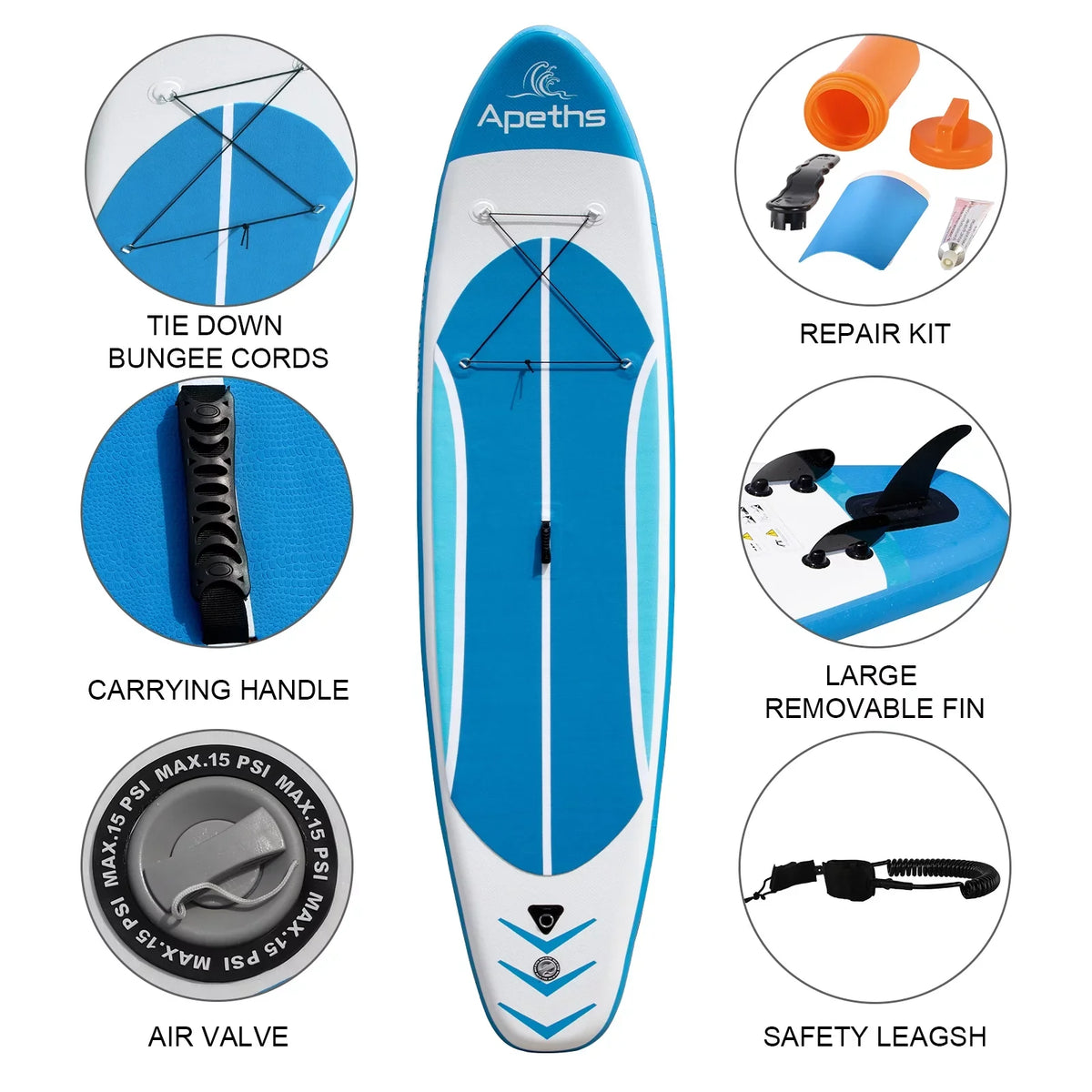 Paddle Fins, (6 8'7" Board Stand Up with APETHS Carrying Board Pump Backpack for Paddle, Inflatable Thick) 3 Board Adults Accessories Paddle inch & SUP Adjustable