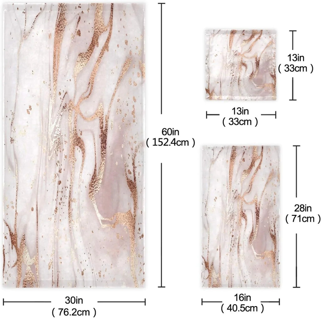 Gzhjmy Rose Gold Abstract Marble Bath Towels Absorbent Bath Towels Set Soft & Comfortable Towel Set For Home Hotel Decor, 3 Piece