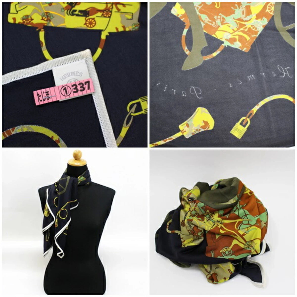 Caleche" Kelly's Hermes Women's Carriage (Good) Scarf Pre-Owned Black Silk "kelly 90 Carre HERMES Muffler en