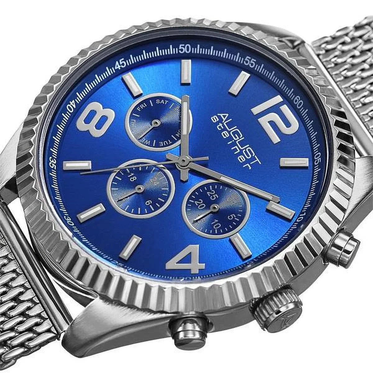 Men'S Swiss-Made Quartz Multifunction Dual Time Stainless Steel Silver-Tone Bracelet Watch