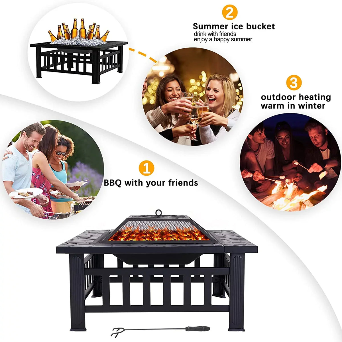 32" Fire Square with Pit, Spark or Burning Safe Bonfire Cover for Warmth, exterior Table Outside, BBQ Fire Grand Poker Patio for Mesh Wood Backyard Cooler & Patio Screen Lid Firepit Pit