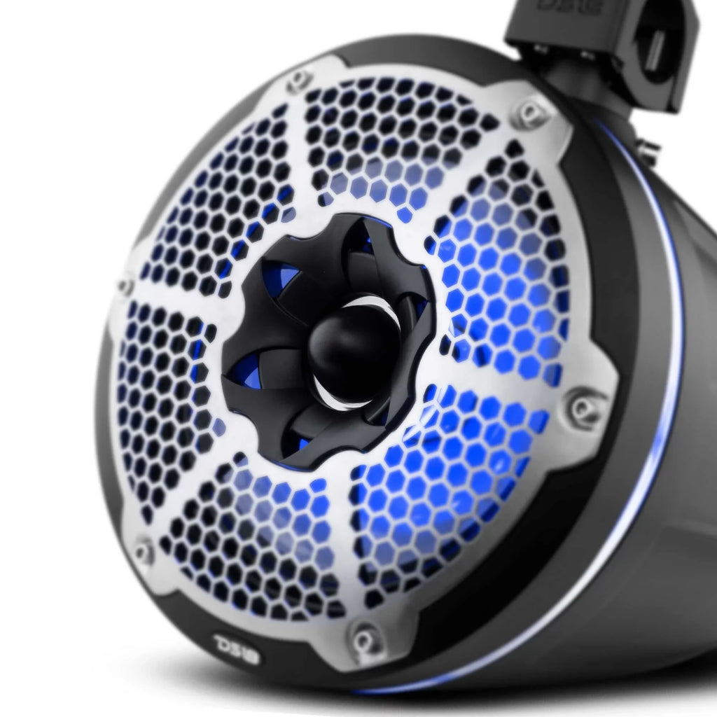 Ds18 Hydro 10" Neodymium Marine Towers W/Built-In Passive Radiator, 1" Driver &Amp; Rgb Led Lights - 900W - Black