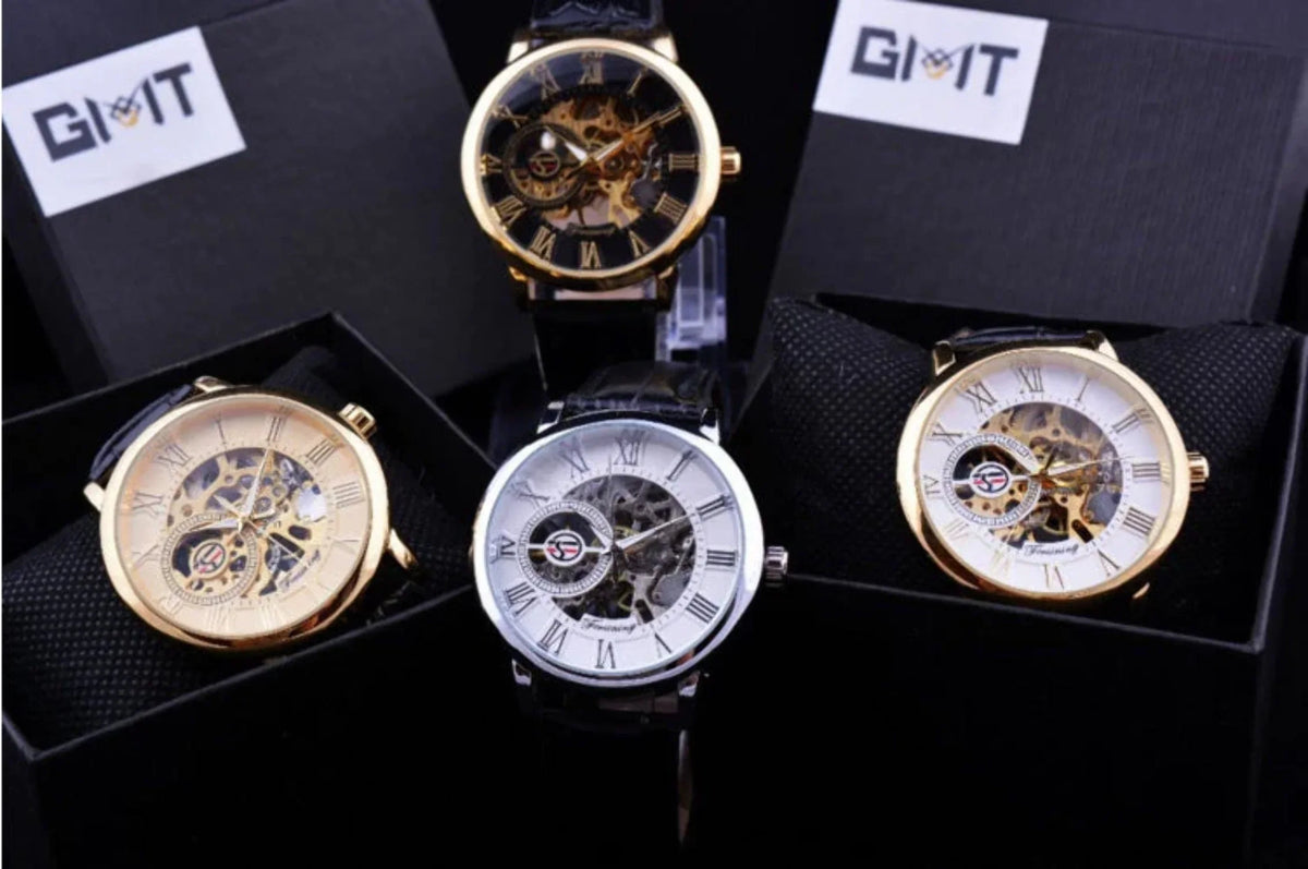Wrist Leather Transparent Skeleton design Hollow Watch Mechanical