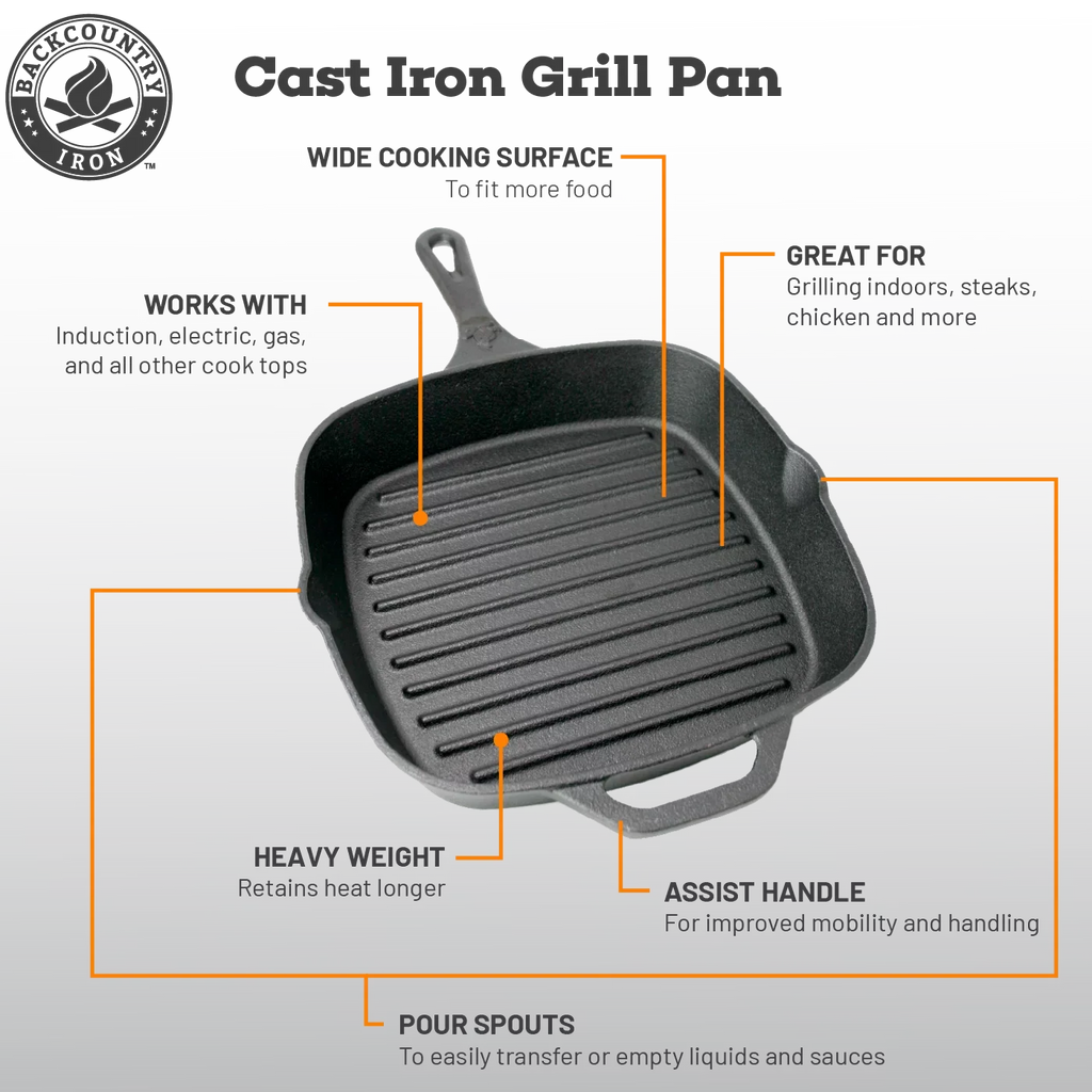 Square Medium 8 Pan Inch Grill Iron Backcountry Iron Cast Pre-Seasoned