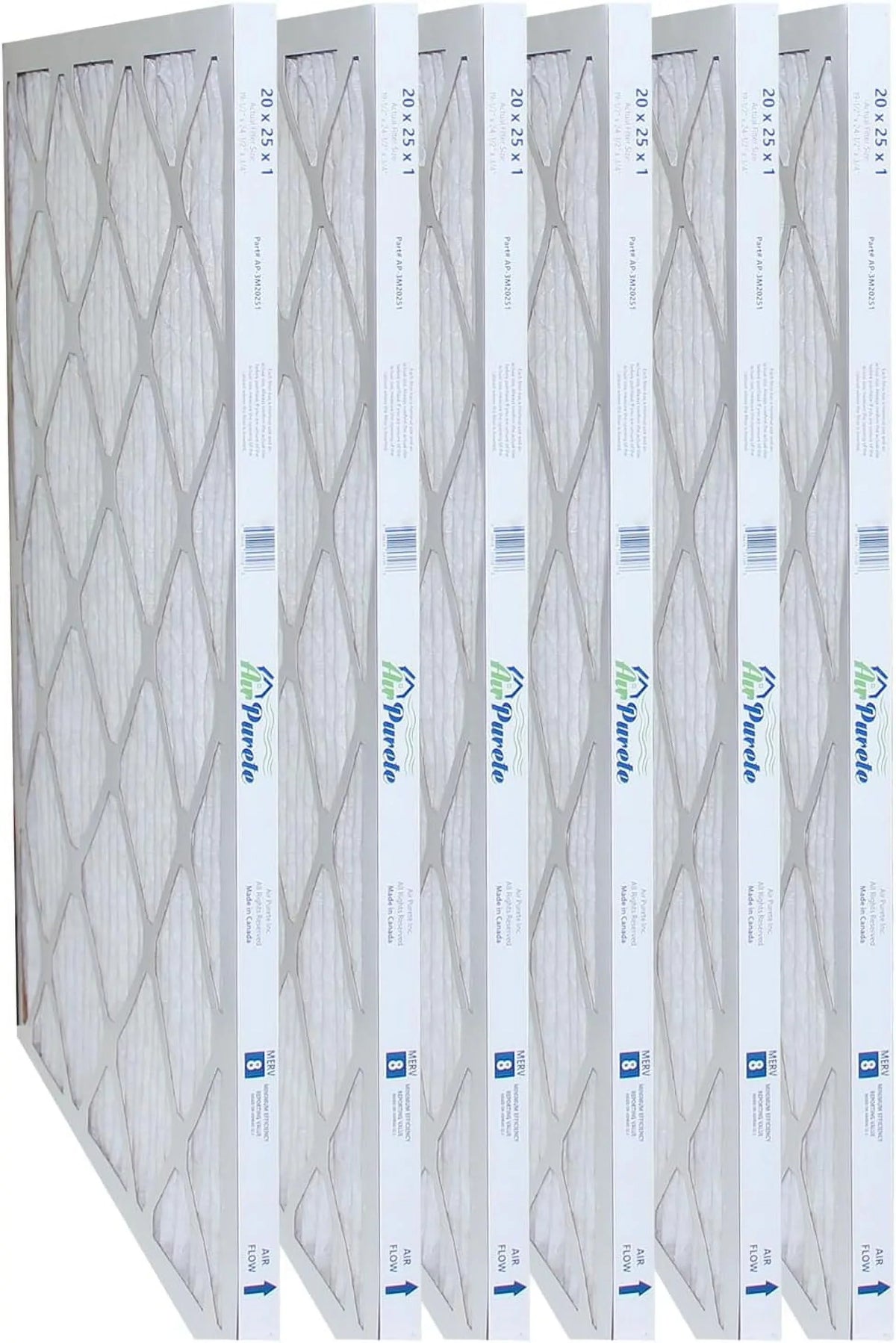 Furnace AirPurete 3/4” 19-1/2” AP-3M20251 Nominal 20x25x1 24-1/2” dimension: |Actual Capacity of |High MERV | Pack 8 x x | 6 dimension: Filters