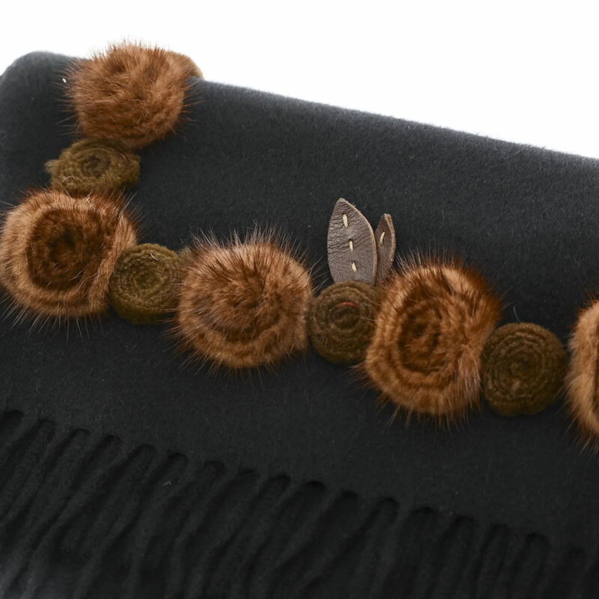Cashmere 100% Pre-Owned Scarf Stole (Good) Motif Black Flower Fendi
