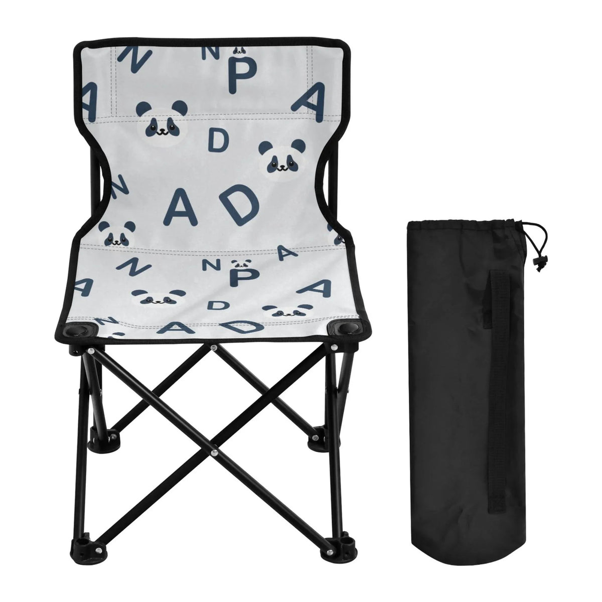 Cartoon Pandas And Alphabet Portable Camping Chair Small For Kids Outdoor Folding Beach Chair Fishing Chair Lawn Chair With Carry Bag