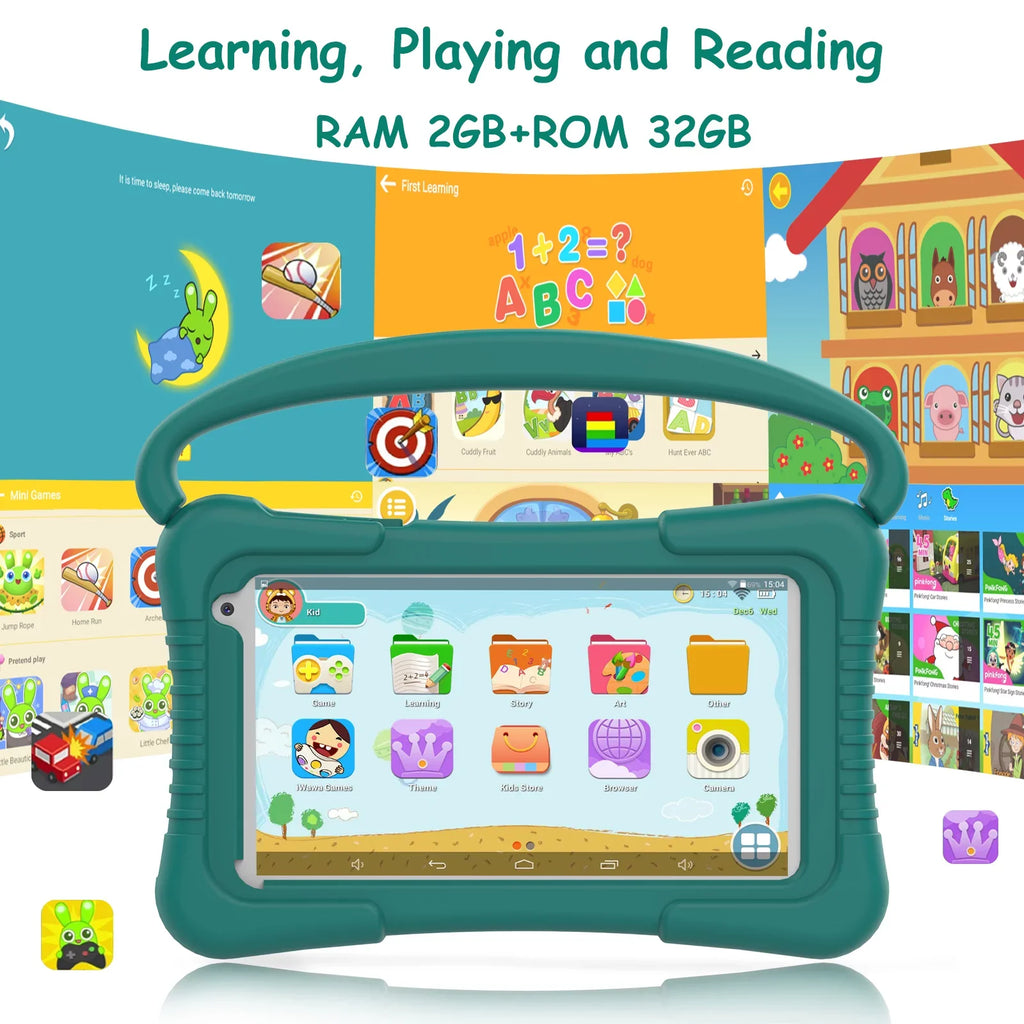 7 Inch Kids Tablet, Quad Core Android 11 Toddler Tablets, Children Tablet With 32Gb Storage 2Gb Ram Wifi Bt Shockproof Case Dual Camera Educationl Games Parental Control, Kids Software Pre-Installed.