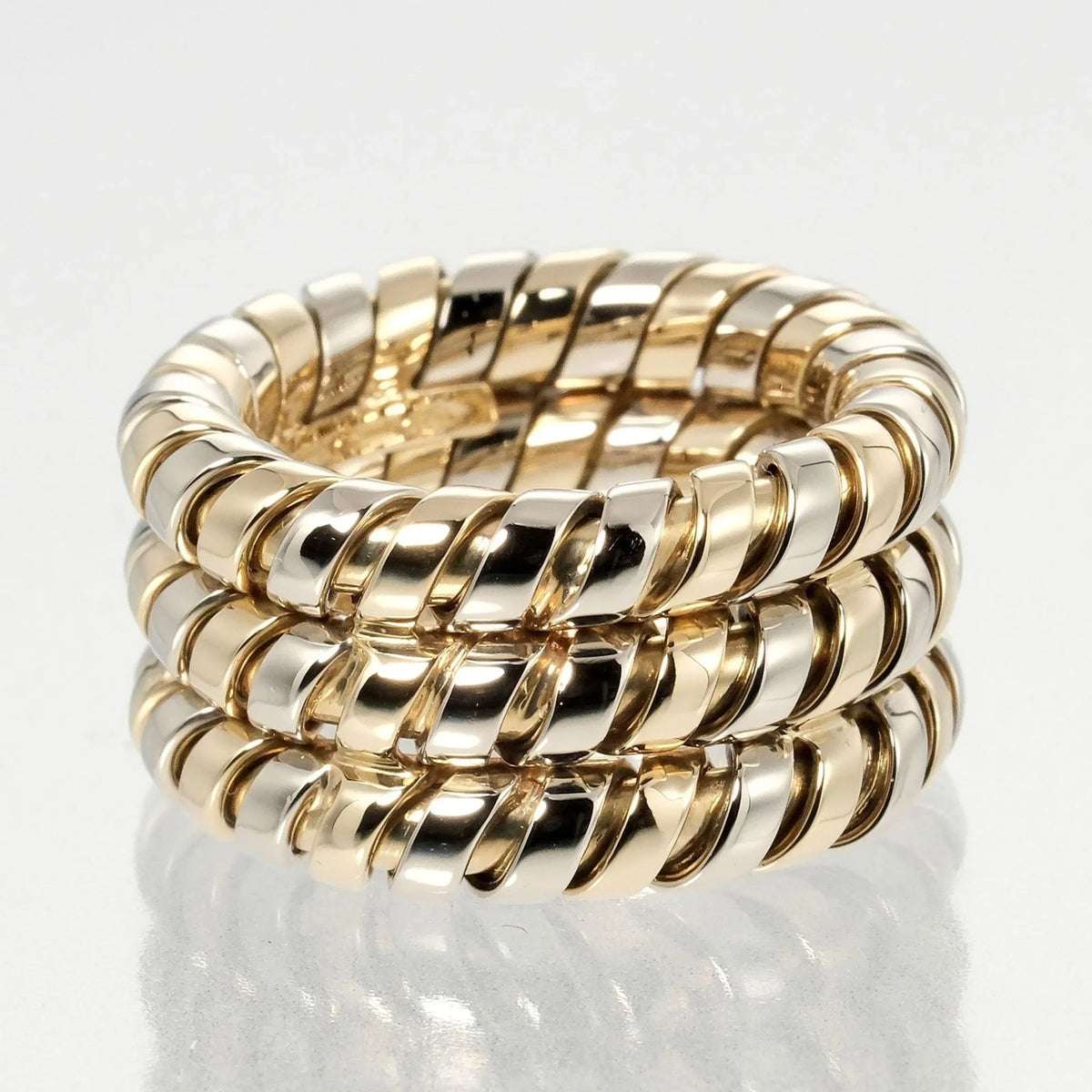 Pre-Loved Bulgari Bvlgari Tubogas 3-Row No. 9 Ring 14.53G K18 Yg Wg Yellow Gold White (Good)