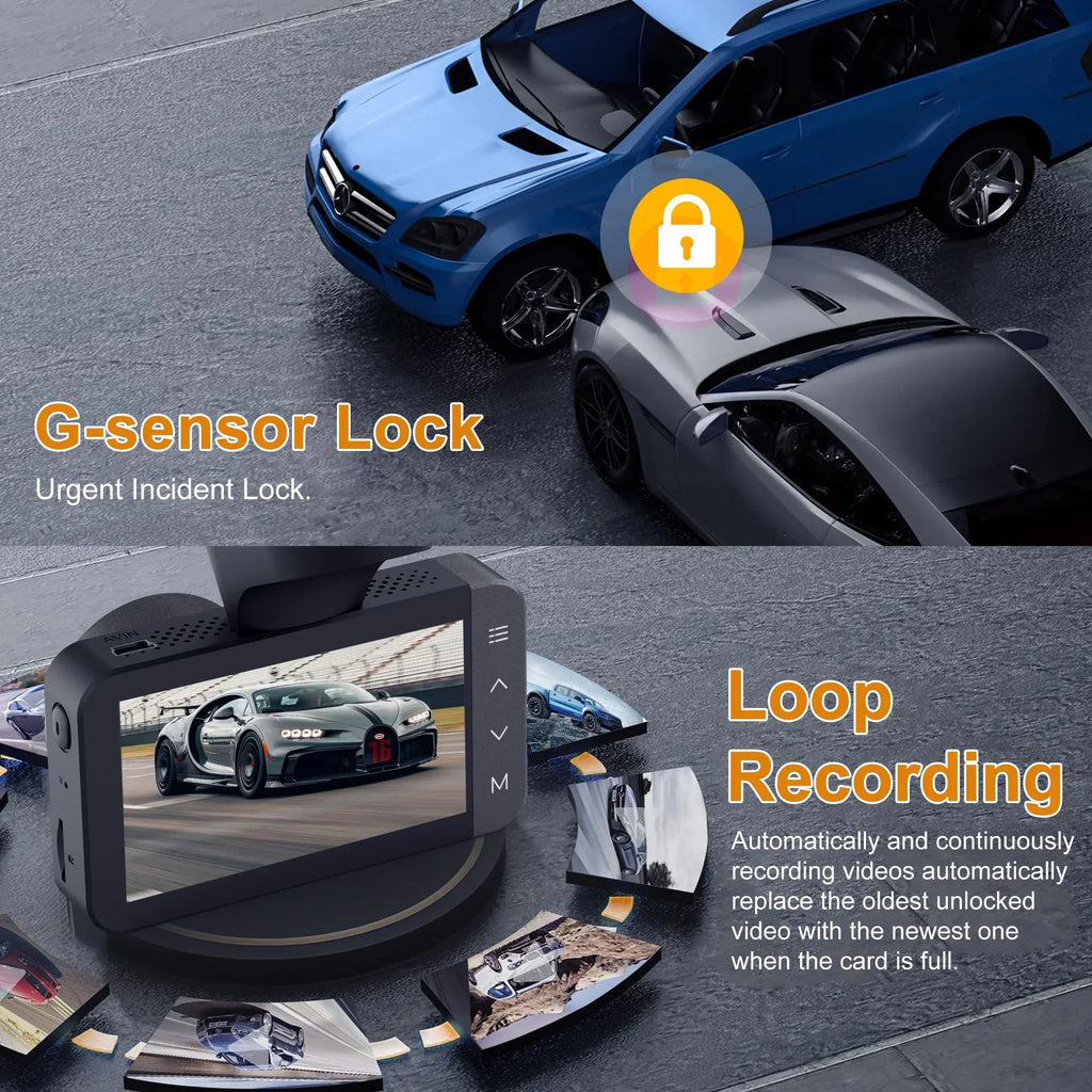 HD Parking and and Mode Car with Vision, Full Recording 3'' and Front Cam Dash G-Sensor, GPS, Loop 4K 24H GCZ Rear and Night For Touchscreen with IPS Dashcam WiFi