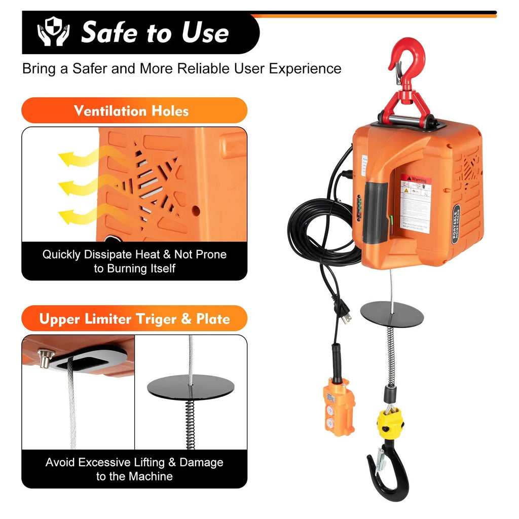 Winches Remote lbs Electric Hoist 300kg/660 Winch Lift Crane Portable W/ 3-in-1