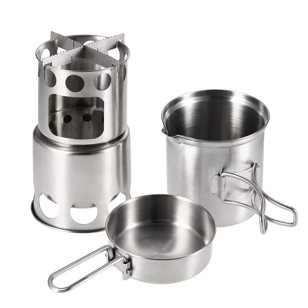 Stove Cooking Hiking Camping Set Wood Fishing Backpacking Stove and Pot Portable for Combo Arealer Burning