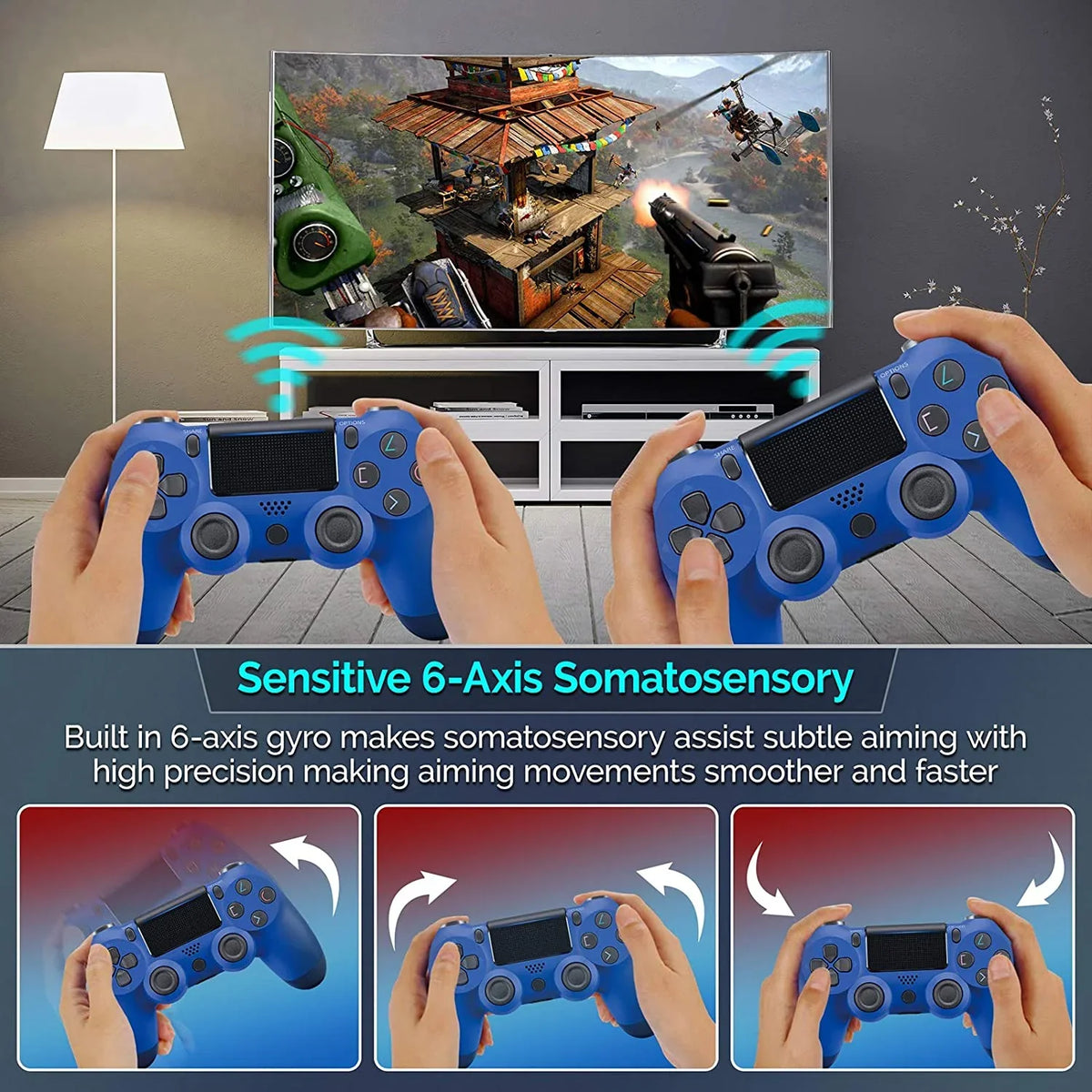 Compatible Wireless (Blue) with Plus Controller 1,000 PRO Slim BlueTooth Speaker/Gyro/Remote Ultra GamePad S23 Galaxy Battery/Built-In