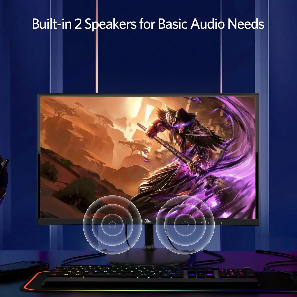 Fiodio with Ports 24" Monitor Rate Curved Cable LED Wall Ready Speakers, Mount 75Hz VESA 1080P (HDMI VGA FHD Refresh HDMI Included)