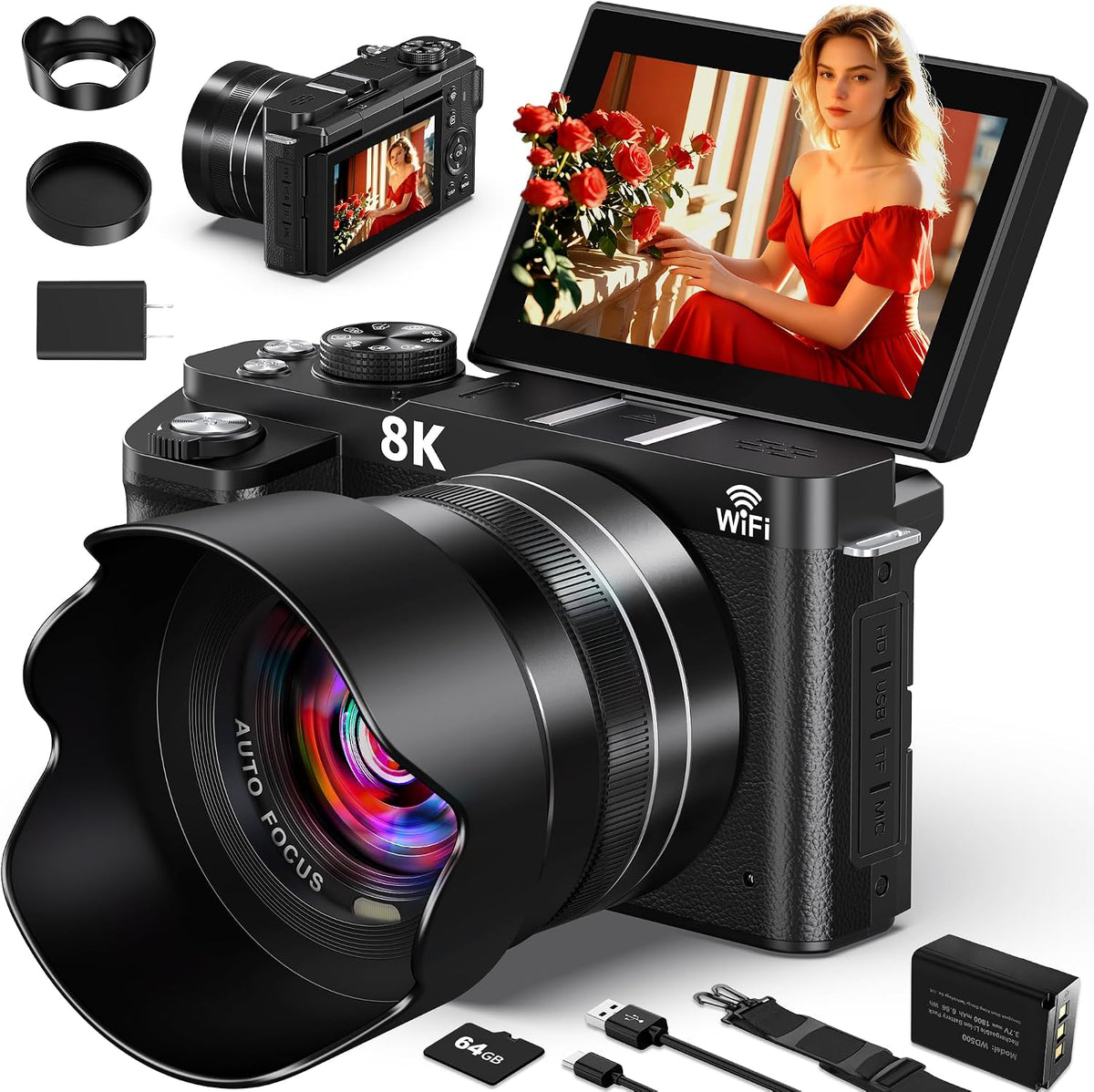 8K Digital Cameras for Photography 88MP WiFi UHD Autofocus Vlogging Camera