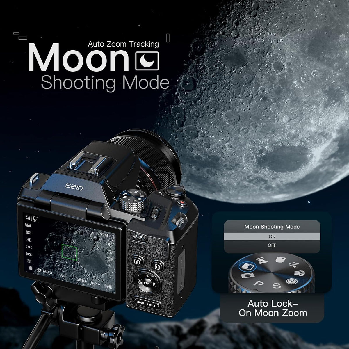 8K & 64MP Digital Camera for Photography, 48X Zoom with Moon Modeï¼Black