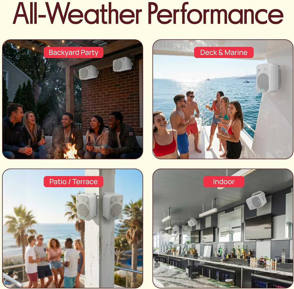 Dual Waterproof Outdoor Speaker System - 6.5 Inch Pair of Weatherproof Wall/Ceiling Mounted Speakers w/Heavy Duty Grill, Universal Mount - for Use in the Pool, Patio, Indoor - Pyle PDWR50W (White)
