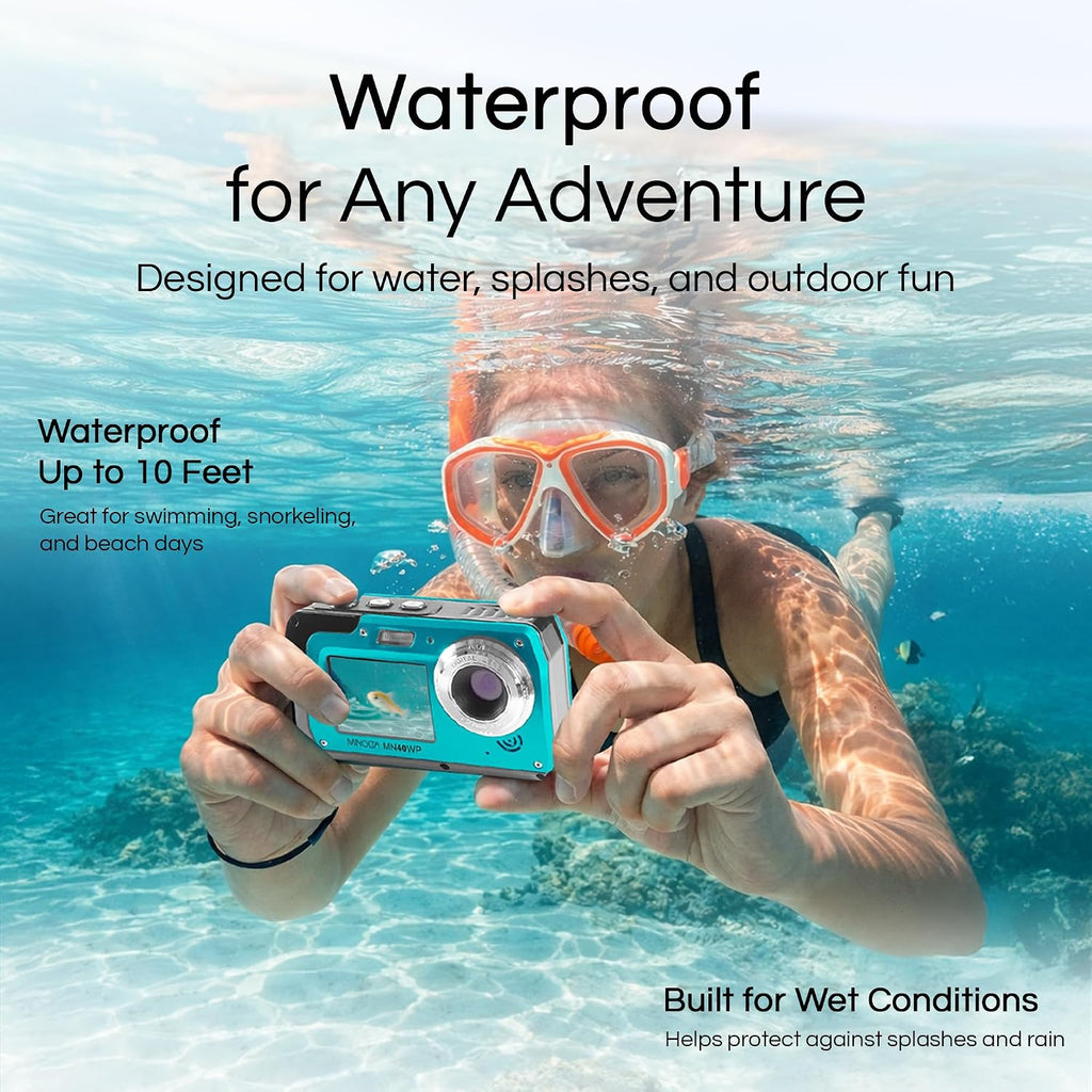 Minolta MN40WP 48MP QHD Dual LCD Screen Waterproof Camera, Blue