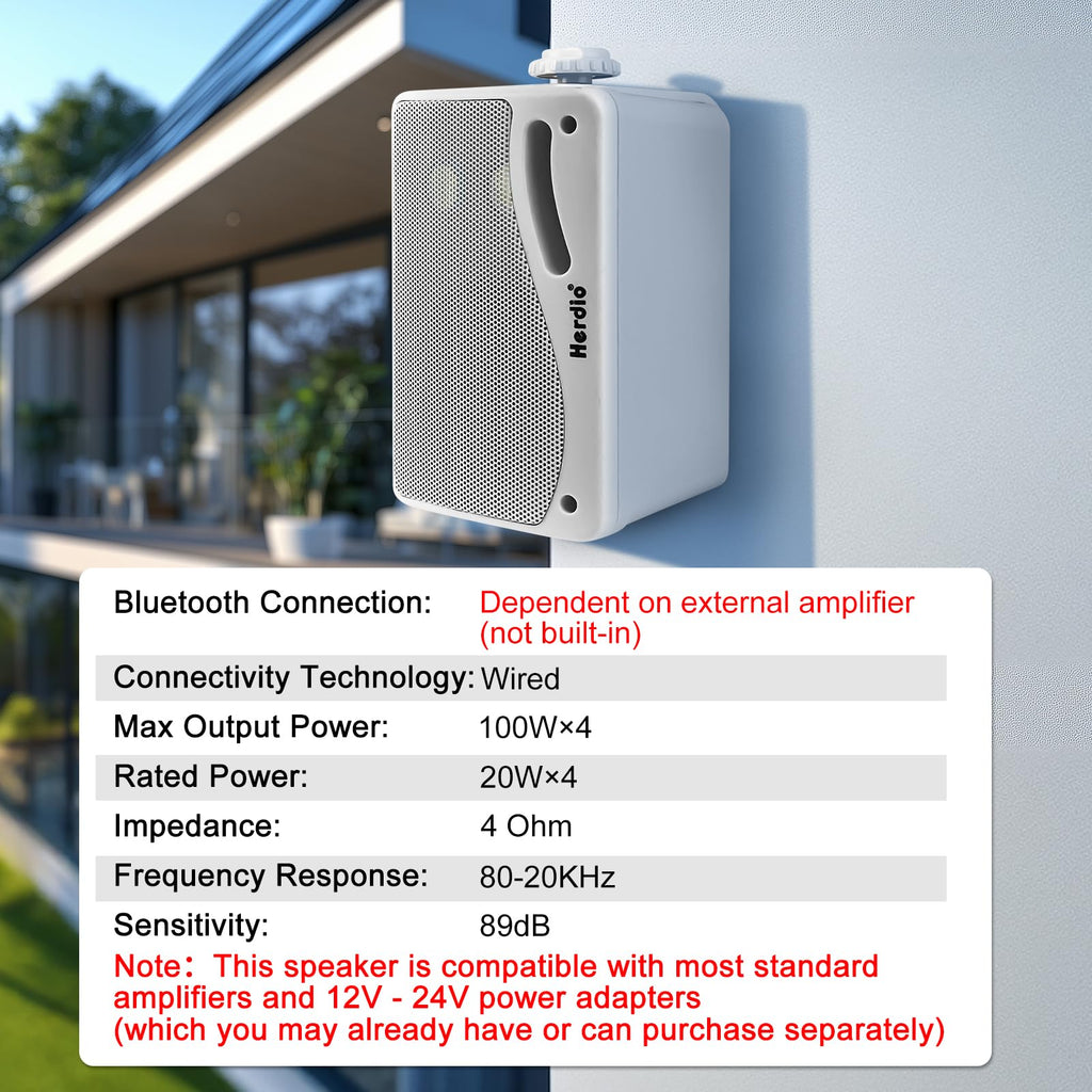 Herdio 3.5 Inch Passive Outdoor Speakers Wired Waterproof Wall Mount Speakers with 400W Superior Sound, All-Weather Durability, for Home Patio Garden Marine Boat Garage Indoor,4-Pack Balck