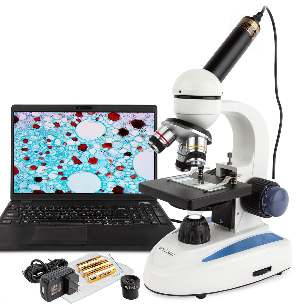 AmScope M158C-2L-E2 Compound Monocular Microscope, 2MP Camera