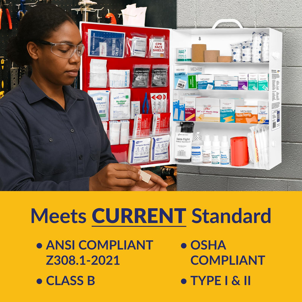 MFASCO OSHA/ANSI 2021 Class B Compliant First Aid Cabinet, Large, 3-Shelf