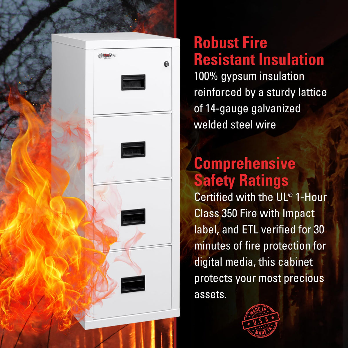FireKing Turtle Vertical 4 Drawer Fire Rated File Cabinet, Platinum