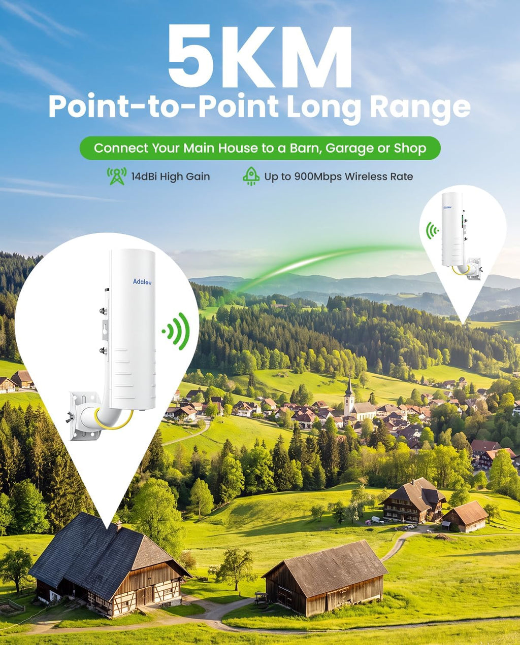 AdaLov CPE361 5KM Outdoor Wireless Bridge 5.8GHz Gigabit Network Extension